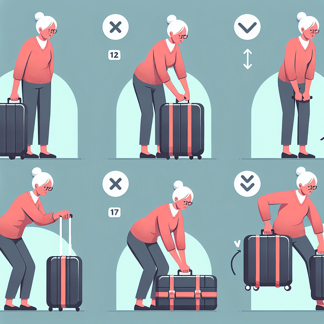 senior lifting luggage correctly