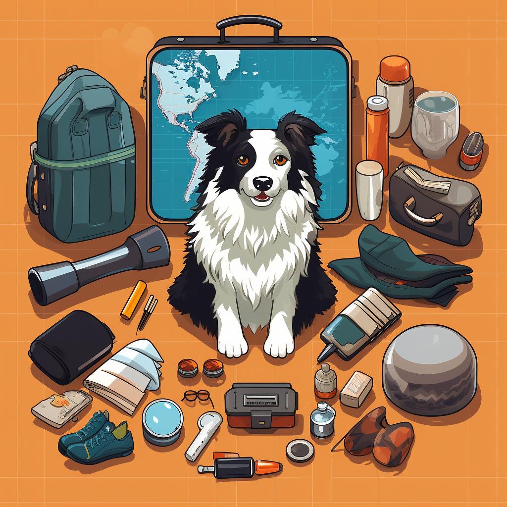 A collection of pet travel essentials spread out on a table.