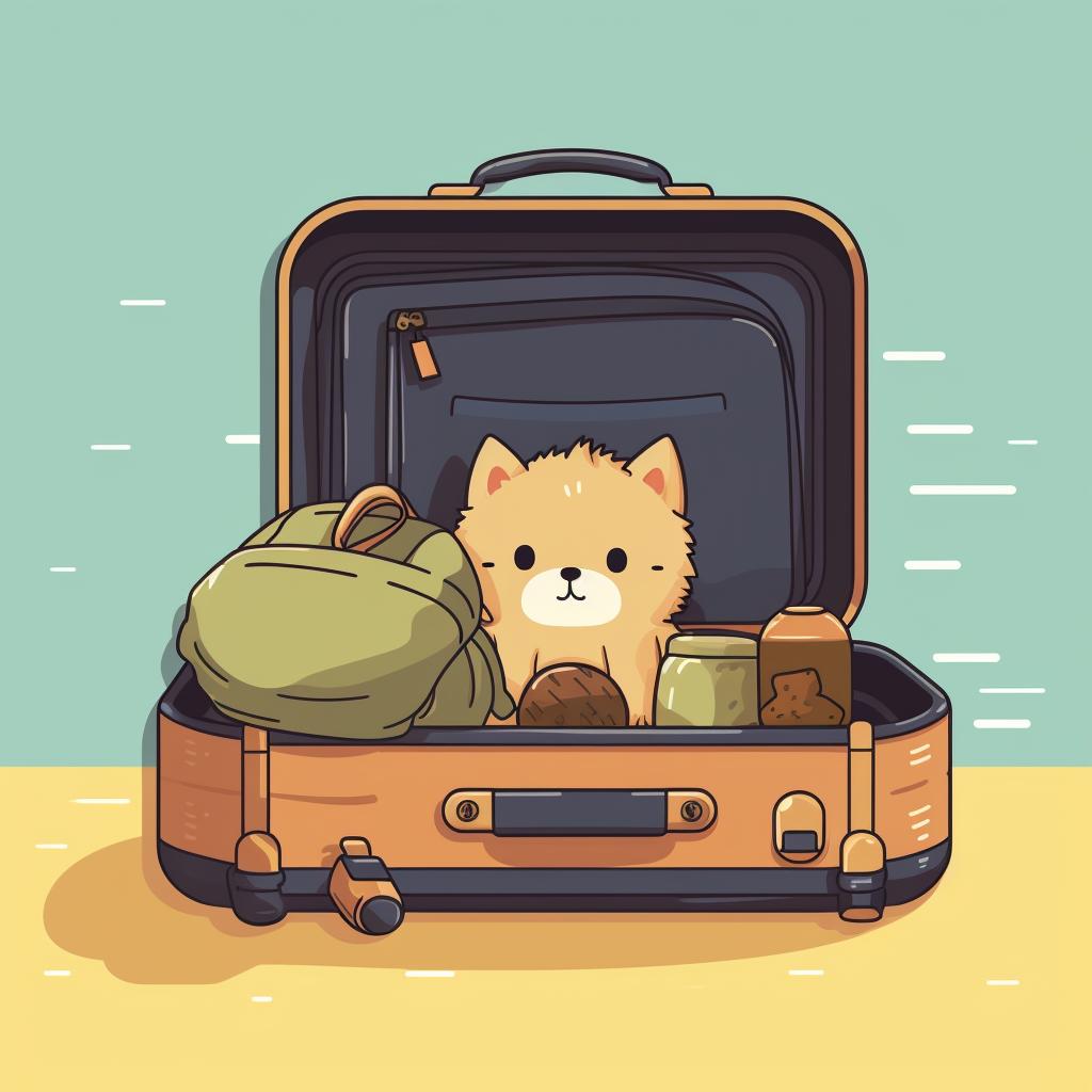 A blanket and toy in an easily accessible pocket of pet-friendly luggage.